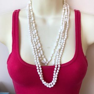 2 milk white glass Art Deco flapper necklaces  lot